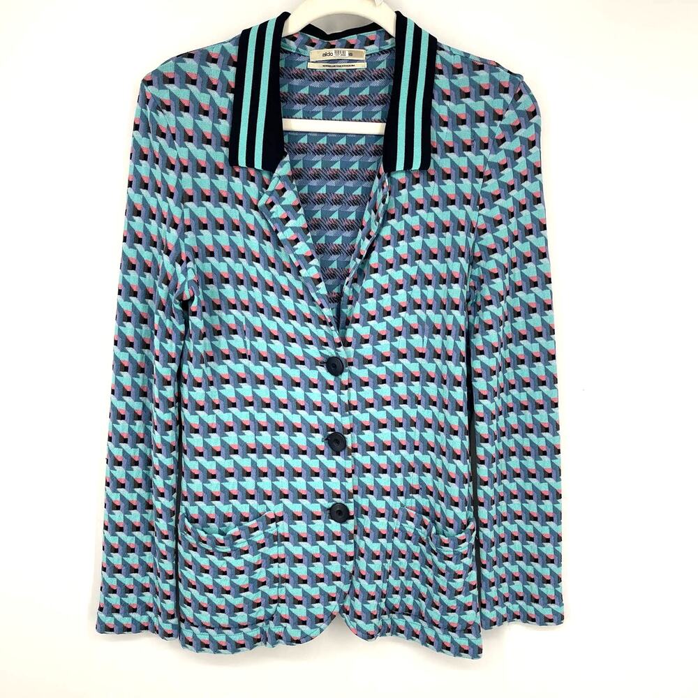 Aldo Martins Blue Geometric Cardigan Size 6